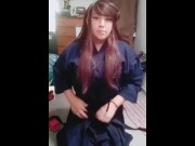 Preview 3 of cosplay kendo, transexual, mariquita, shemale venida sobre si misma