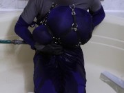 Preview 3 of WWM - XL Blue Dress Chest and Belly Inflation