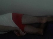 Preview 2 of Hairy Israeli man waking up jerking morning wood and shooting load