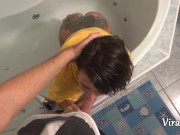 Preview 4 of Sexy girl suck cock in the bathroom and get cum on face