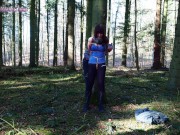 Preview 4 of Girl bound in public to tree in forest and suspended; almost dicovered!