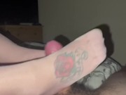 Preview 1 of Pink Stocking Footjob before bed