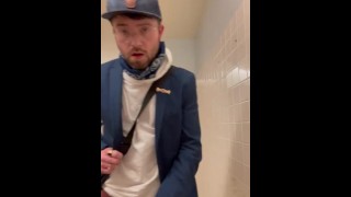 Risky Public Wank in Store Mens Room w/ HUGE Cum Spray 