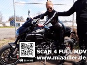 Preview 4 of TRAILER! Leather hobby whore rides User Micha's new motorcycle! Ultra cumshot