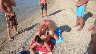 Kinky beach wanker caught jerking off with my stepsister
