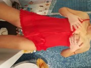 Preview 1 of With Pleasure for my FUNS # SELFIE of sensual Masturbation from NATURAL HAIRY Lady in Red