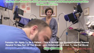 Sexy brunette moans and masturbates her pussy in doctor office