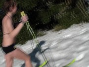 Preview 1 of Rare sex video - fucking on ski in he winter forrest
