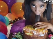 Preview 3 of Submissive Ebony Slut GAGS & Bounces on Dildo Riding POV