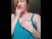 Preview 3 of Blue eyed ginger trans woman plays with her tits and nipples
