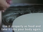 Preview 2 of [Japanese] Handjob masturbation! Bukkake semen on pancakes and eat!