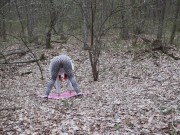Preview 3 of Fast blowjob and footjob in the spring forest with pinkhair girl