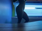 Preview 3 of Seductively undressing after working out fingering myself in tanning bed