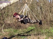 Preview 6 of Shibari suspended girl; bound in a public forest!