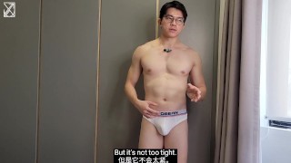 Horny single hot Asian gay boy masturbating in bathhouse