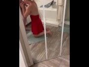Preview 1 of Red Dress Gets Her Pussy Filled with Cum