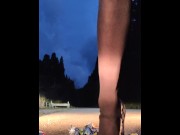 Preview 3 of Female dress, empty can, stomping, crush fetish, leather shorts, night, outdoors, Japanese femboy