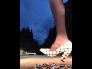 Preview 4 of Female dress, empty can, stomping, crush fetish, leather shorts, night, outdoors, Japanese femboy