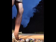 Preview 5 of Female dress, empty can, stomping, crush fetish, leather shorts, night, outdoors, Japanese femboy