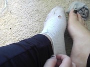 Preview 1 of T Girl Licks Her Own Feet & Cums On Them