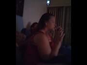 Preview 4 of White milf smoking and watching TV