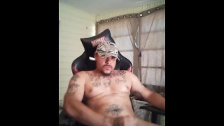 Sexy army guy self fucking his ass from behind on gaming chair
