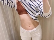 Preview 2 of Nipple play in fitting room! Girl in shopping mall trying bras on haul