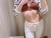 Preview 3 of Nipple play in fitting room! Girl in shopping mall trying bras on haul