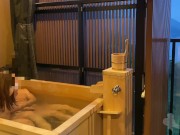 Preview 1 of [素人カップル] 温泉旅館の露天風呂で生挿入・手マン・フェラ動画流出！日本人素人個人撮影 HD高画質-温泉旅行 前編- bathroom