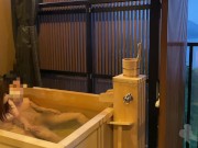 Preview 2 of [素人カップル] 温泉旅館の露天風呂で生挿入・手マン・フェラ動画流出！日本人素人個人撮影 HD高画質-温泉旅行 前編- bathroom