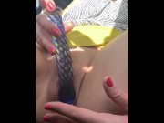 Preview 3 of Pregnant Milf masturbated in car with glass dildo