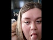 Preview 5 of POV BLOWJOB. Blonde Teen with HUGE TITS Gives Sloppy Blowjob. Cums in her mouth. Eye Contact