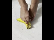 Preview 3 of Cute tiny feet stroke, peel and crush a banana - MandySnow free clip