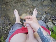 Preview 3 of Femboy jerks off in a creek in a forest
