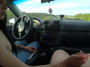 Preview 5 of Public Handjob in a Car Next to the Road - POV Cock Stroking