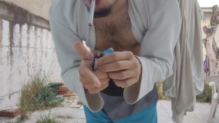 Guy undressing to pee and Smoke / fetish man