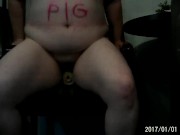 Preview 2 of Fat BBW FTM Trans Guy Piggy Masturbating, Insertions In All Holes, Self Humiliation BDSM