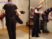 Preview 5 of Shibari girl in side suspension; crotch rope, spanking and bastinado fun