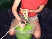 Preview 3 of Naughty Jennifer pours gunge over her head in t-shirt & shorts