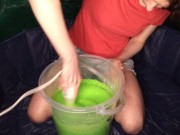 Preview 4 of Naughty Jennifer pours gunge over her head in t-shirt & shorts