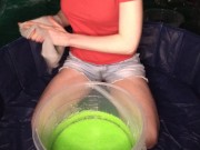 Preview 5 of Naughty Jennifer pours gunge over her head in t-shirt & shorts