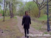 Preview 1 of Hot girl in a very short dress walks in the park and flashes her pussy