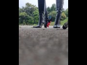 Preview 2 of femboy transvestite leather fetish boot stomping queen mistress domina japanese