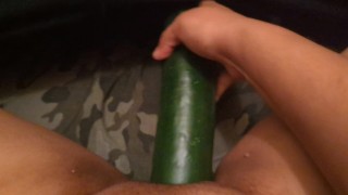 Roommate doesn't know I'm fucking a cucumber and listening to her pussy play