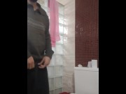 Preview 1 of Guy hands free pee to toilet