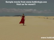Preview 2 of Hotkinkyjo in beautiful red dress self fisting her ass at the desert & anal prolapse