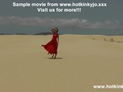 Preview 3 of Hotkinkyjo in beautiful red dress self fisting her ass at the desert & anal prolapse