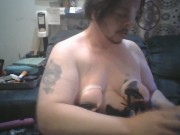 Preview 3 of FTM Male Transgender Fat Pig Boy Pigs Out on Twinkies, Oinks, Tortures Tits With Clamps BDSM Hairy