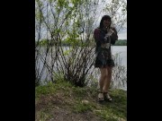 Preview 6 of Trans girl walks in nature outdoor shows her naked body