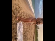 Preview 5 of WET n WILD Step SiS pissing on beach then pussy & ass covered in piss before she sucks it clean!!! P
